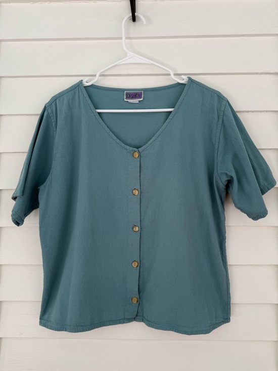 Eucalyptus Tops - Eucalyptus | Teal Button Front Cotton Top Size M Handmade